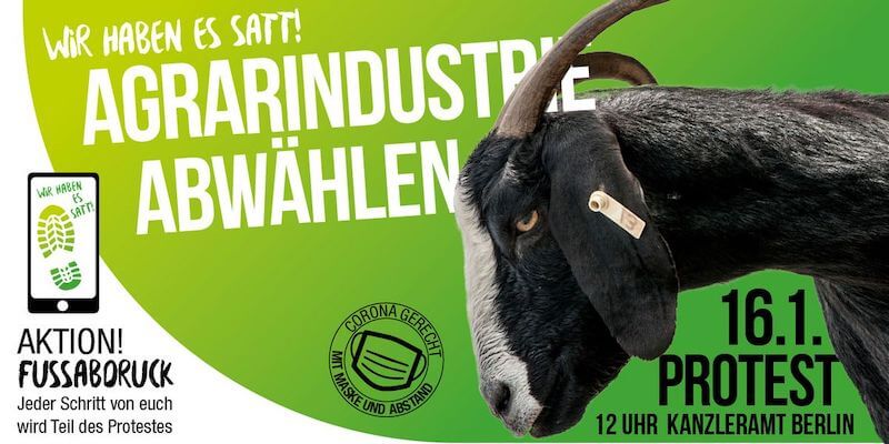Banner Wir haben es satt: Aufruf zur Demo-Teilnahme und zur Agrarwende