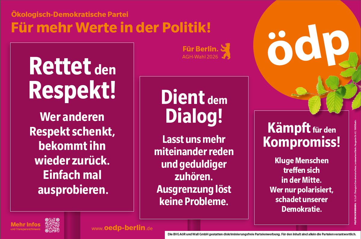 Großflächenplakat der ÖDP in Berliner U-Bahnhöfen